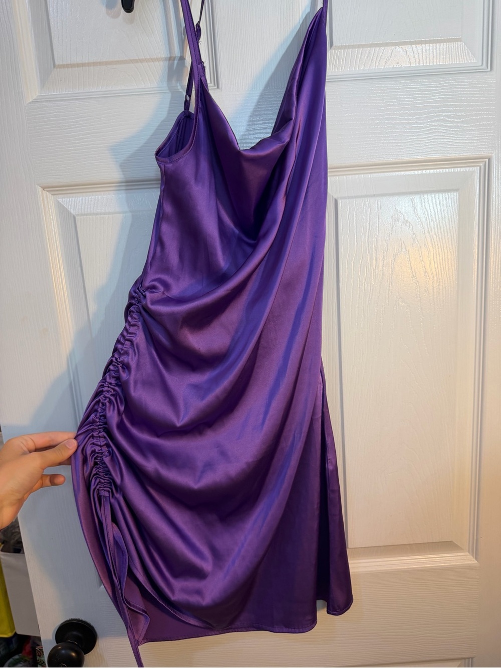 Purple Satin Ruched Slip Dress